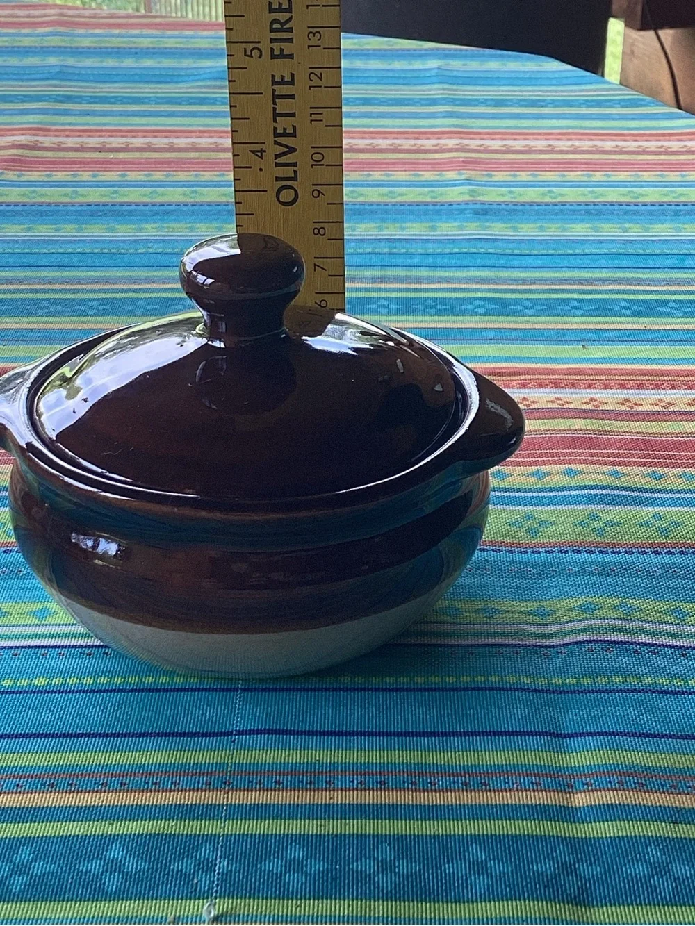 Brown Drip Glaze Bean Pot with Lid - 8 ounces